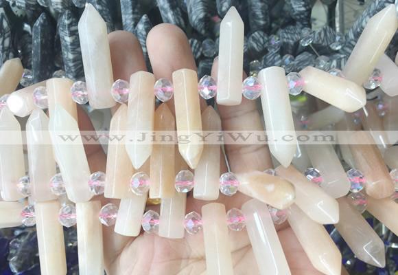 CBBS165 Top drilled 8*28mm - 9*30mm hexahedral prism pink aventurine beads