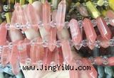 CBBS171 Top drilled 8*28mm - 9*30mm hexahedral prism cherry quartz beads