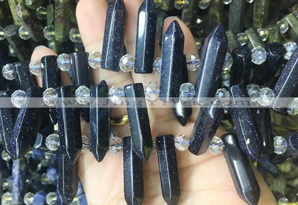 CBBS174 Top drilled 8*28mm - 9*30mm hexahedral prism blue sandstone beads