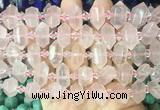 CBBS192 Centre drilled 7*16mm - 11*25mm hexahedral prism rose quartz beads wholesale CBBS192 Centre drilled 7*16mm - 11*25mm hexahedral prism rose quartz beads wholesale