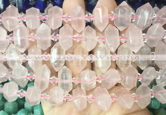 CBBS192 Centre drilled 7*16mm - 11*25mm hexahedral prism rose quartz beads wholesale