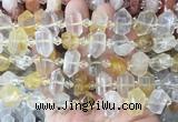 CBBS196 Centre drilled 7*16mm - 11*25mm hexahedral prism yellow gum flower crystal beads