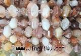 CBBS197 Centre drilled 7*16mm - 11*25mm hexahedral prism red gum flower crystal beads