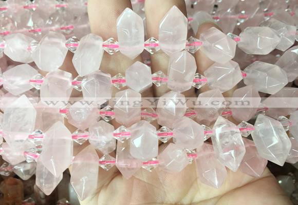 CBBS208 Top drilled 7*16mm - 11*25mm hexahedral prism rose quartz beads wholesale