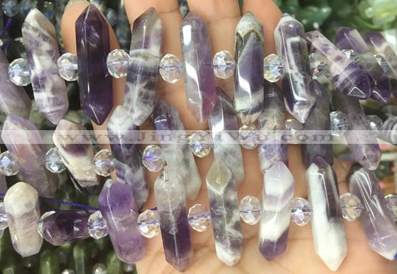 CBBS79 15 inches 8*30mm - 9*33mm hexahedral prism dogtooth amethyst beads