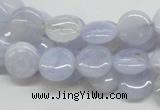 CBC12 15.5 inches 12mm flat round blue chalcedony beads wholesale