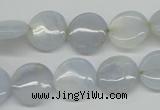 CBC33 15.5 inches 14mm flat round blue chalcedony beads wholesale