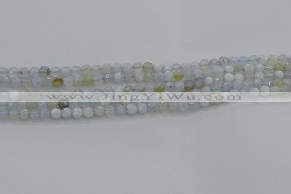 CBC461 15.5 inches 4mm faceted round blue chalcedony gemstone beads
