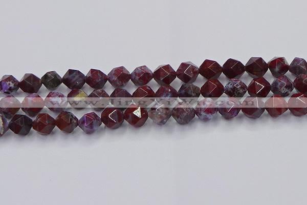 CBD385 15.5 inches 10mm faceted nuggets brecciated jasper beads