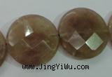 CBQ246 15.5 inches 25mm faceted coin strawberry quartz beads