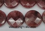 CBQ281 15.5 inches 20mm faceted coin strawberry quartz beads