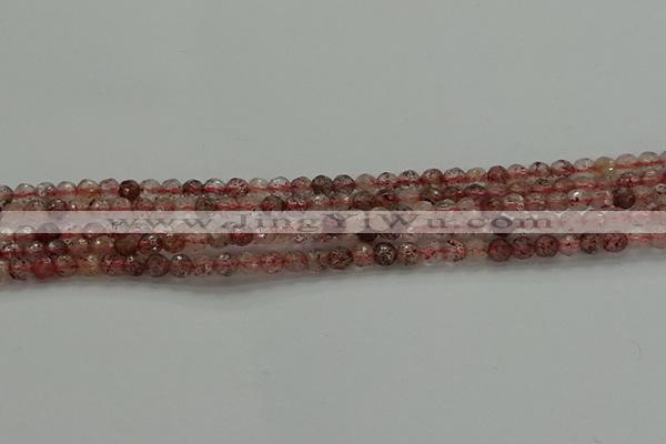 CBQ320 15.5 inches 4mm faceted round strawberry quartz beads
