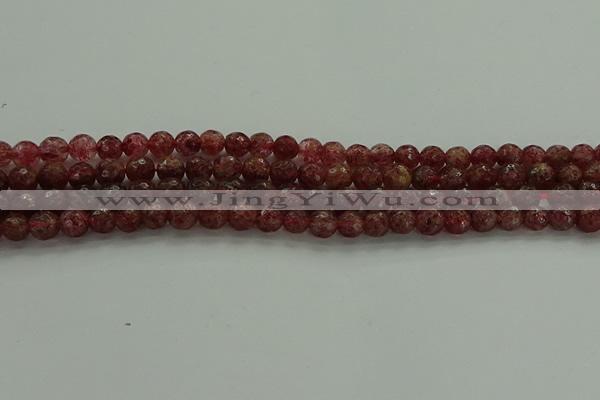 CBQ331 15.5 inches 6mm faceted round strawberry quartz beads