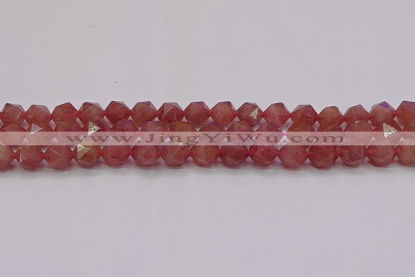 CBQ433 15.5 inches 10mm faceted nuggets strawberry quartz beads