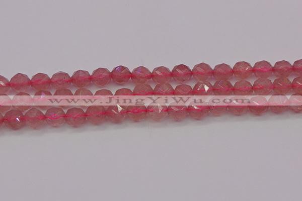 CBQ438 15.5 inches 10mm faceted nuggets strawberry quartz beads
