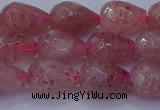 CBQ453 15.5 inches 10*14mm faceted teardrop strawberry quartz beads