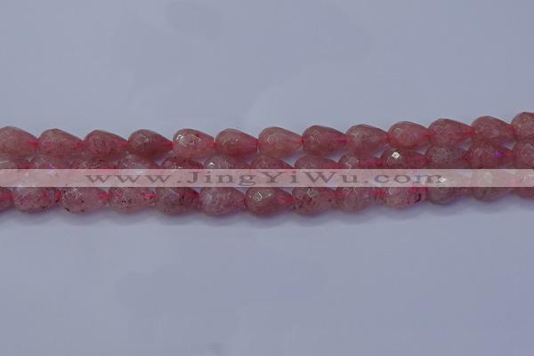 CBQ453 15.5 inches 10*14mm faceted teardrop strawberry quartz beads