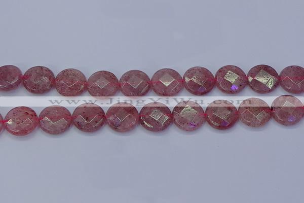 CBQ462 15.5 inches 16mm faceted coin strawberry quartz beads