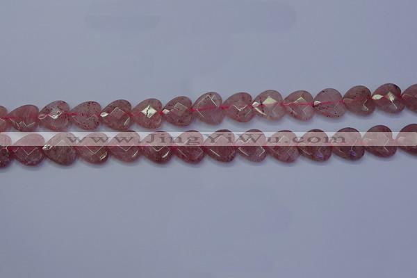 CBQ468 15.5 inches 10mm faceted heart strawberry quartz beads