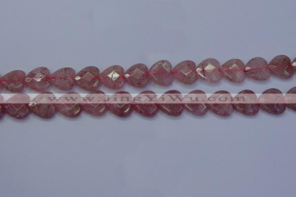 CBQ469 15.5 inches 12mm faceted heart strawberry quartz beads