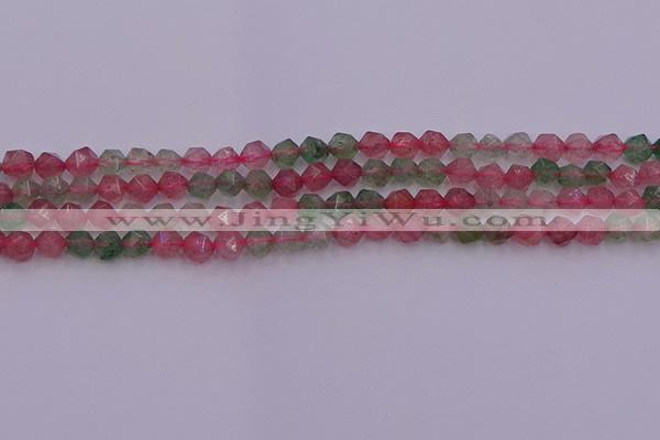 CBQ681 15.5 inches 6mm faceted nuggets mixed strawberry quartz beads