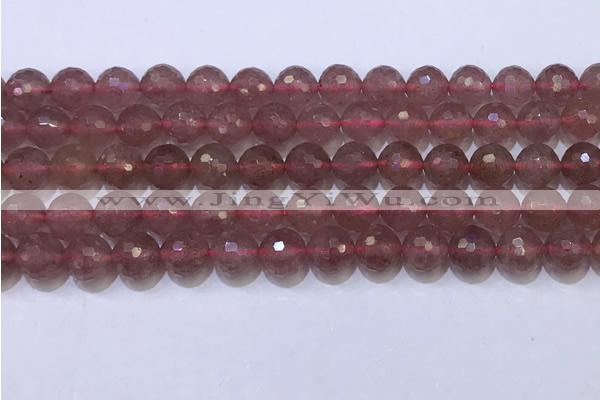 CBQ702 15.5 inches 8mmm faceted round strawberry quartz beads