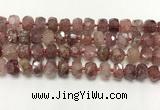 CBQ711 15.5 inches 6*10mm - 8*11mm faceted tyre strawberry quartz beads