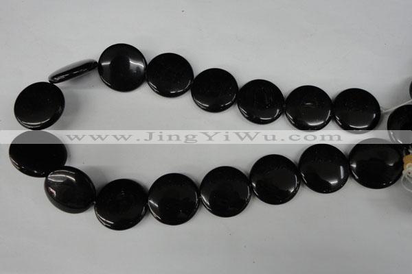 CBS245 15.5 inches 25mm flat round blackstone beads wholesale