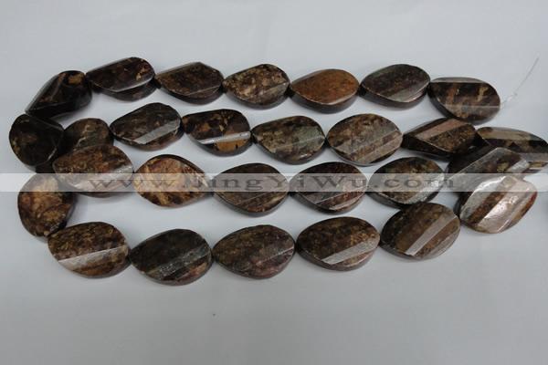 CBZ248 15.5 inches 20*30mm faceted & twisted oval bronzite gemstone beads
