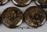 CBZ434 15.5 inches 25mm faceted coin bronzite gemstone beads