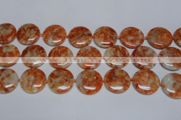 CCA478 15.5 inches 30mm flat round orange calcite gemstone beads
