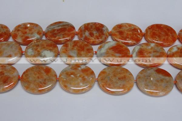 CCA488 15.5 inches 32*37mm oval orange calcite gemstone beads
