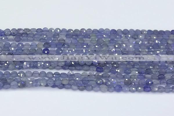 CCB1165 15 inches 4mm faceted coin tanzanite beads