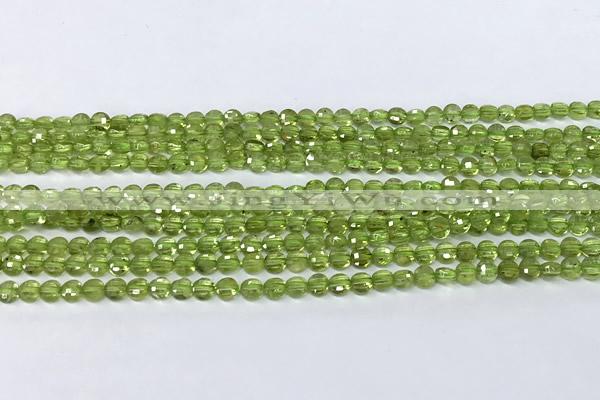 CCB1378 15 inches 4mm faceted coin peridot beads