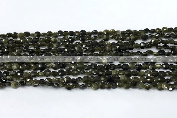 CCB1392 15 inches 4mm faceted coin obsidian beads