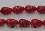 CCB143 15.5 inches 6*11mm teardrop red coral beads wholesale