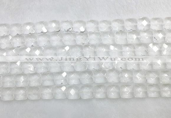 CCBS15 15 inches 12mm faceted square white crystal beads wholesale