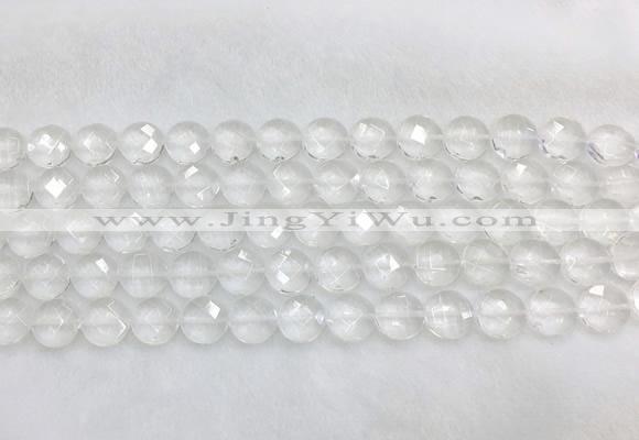 CCBS21 15 inches 12mm faceted coin white crystal beads wholesale