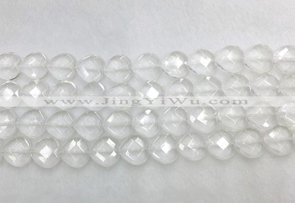 CCBS28 15 inches 14mm faceted heart white crystal beads wholesale