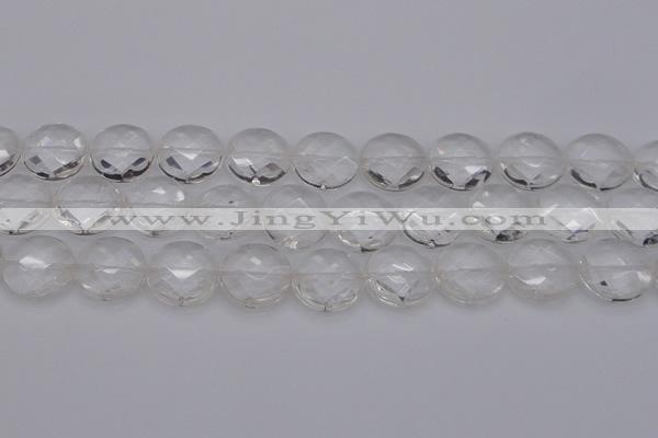 CCC509 15.5 inches 22mm faceted coin natural white crystal beads