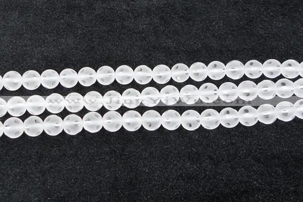 CCC609 15.5 inches 12mm faceted round matte natural white crystal beads