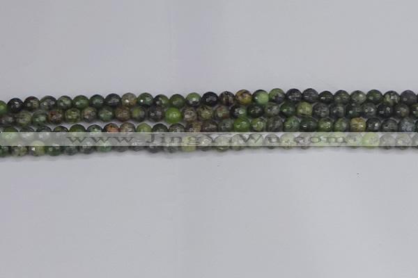 CCJ420 15.5 inches 4mm faceted round dendritic green jade beads