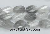 CCQ163 15.5 inches 10*14mm twisted & faceted oval cloudy quartz beads