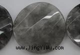 CCQ277 15.5 inches 40mm faceted & twisted coin cloudy quartz beads