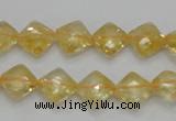 CCR16 15.5 inches 10*10mm faceted diamond natural citrine gemstone beads