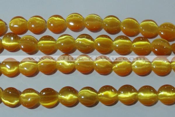 CCT571 15 inches 14mm flat round cats eye beads wholesale