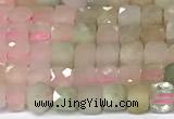 CCU1008 15 inches 4mm faceted cube morganite beads