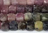CCU1010 15 inches 4mm faceted cube tourmaline beads