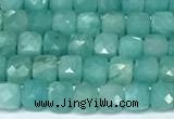 CCU1023 15 inches 4mm faceted cube amazonite beads
