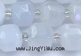 CCU1286 15 inches 9mm - 10mm faceted cube blue chalcedony beads